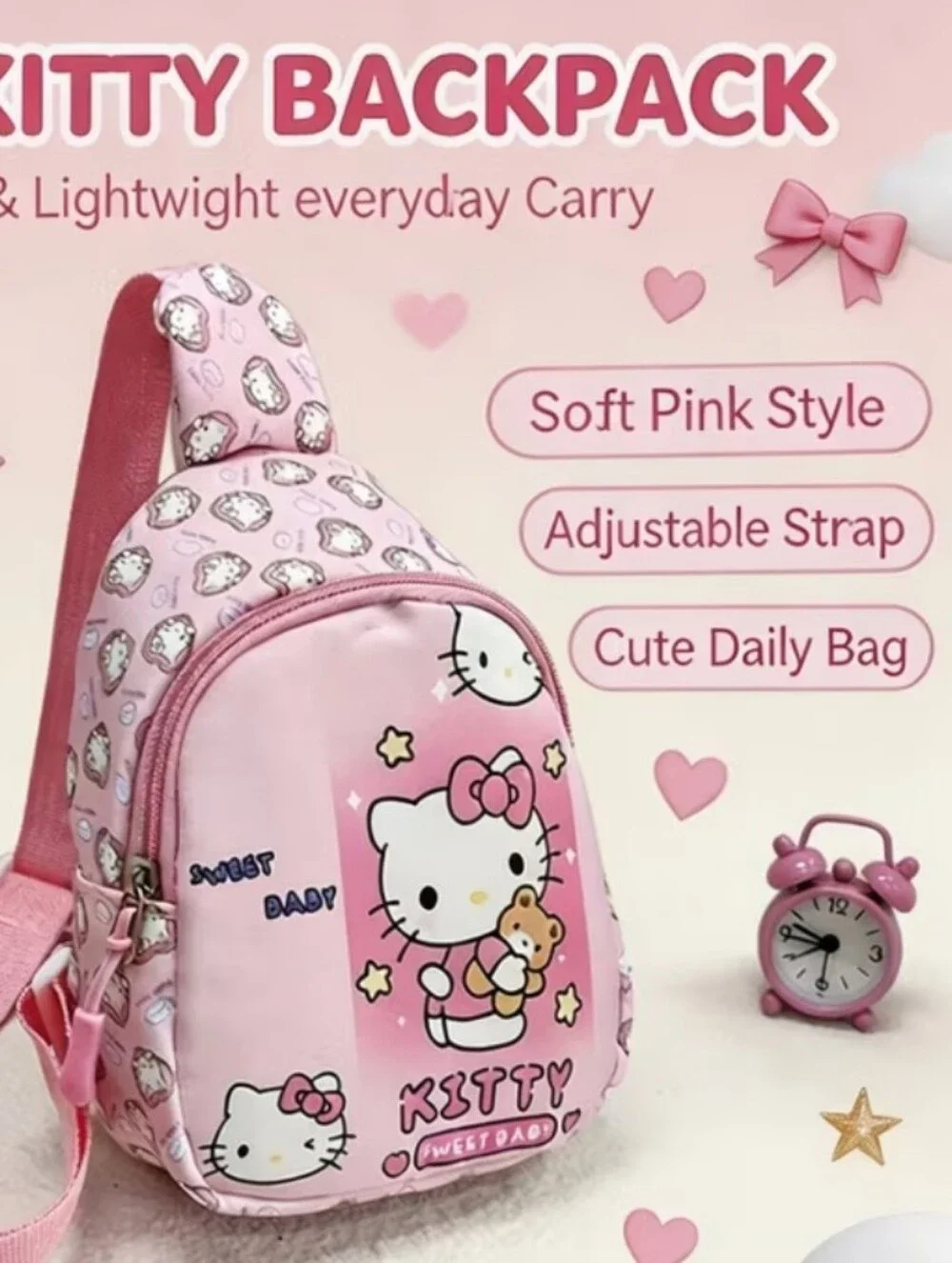 Hello Kitty Pink Kids Sling Bag with Kitty Print